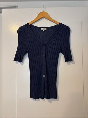 Balenciaga Navy Ribbed Short-Sleeve Button Cardigan